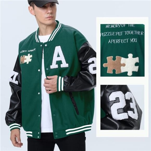 Mens Varsity College Jacket Baseball Bomber Jacket Vintage Sweatshirt  Coats NEW - Picture 5 of 7